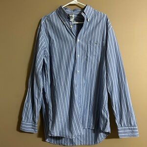 Lacoste Men's Blue and White Striped Cotton Shirt